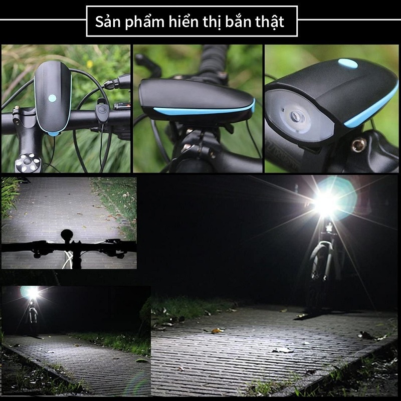 Đèn xe đạp thể thao chống nước, đèn Led xe đạp 3 chế độ siêu sáng cảm ứng kiêm còi xe tặng kèm sạc USB