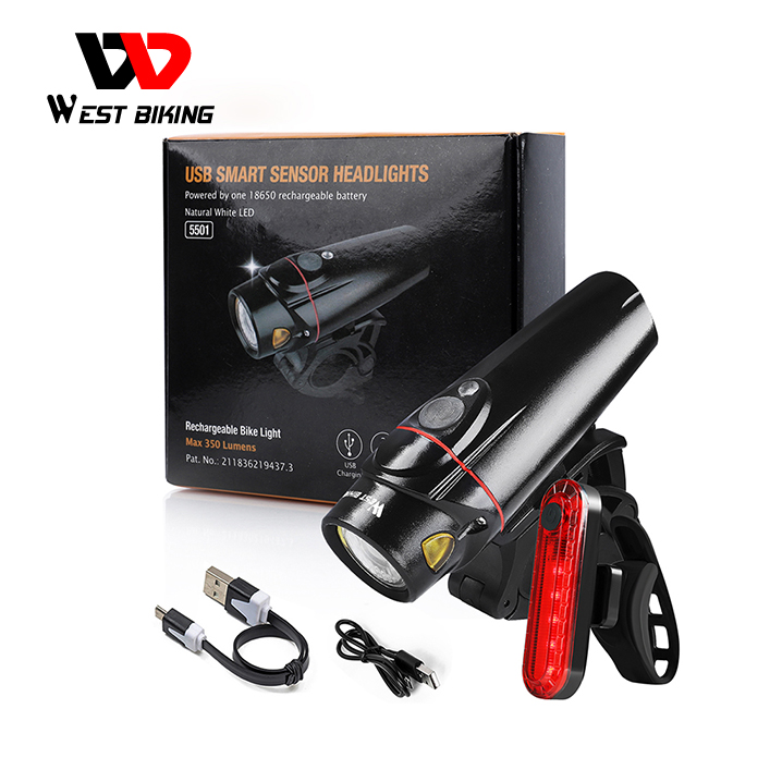 Đèn Chiếu Sáng WEST BIKING Dùng Cho Xe Đạp Cảm Biến Tự Động Sạc USB 350 Lumen