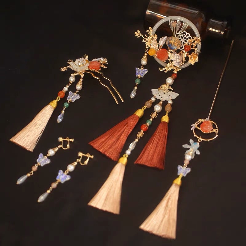 [Aishang Xinh Đẹp] Trâm Cài Tóc Phối Tua Rua Phong Cách Trung Hoa Cổ Điển Phụ Kiện Đám Cưới Đính Hôn Ouzi Cho Nữ