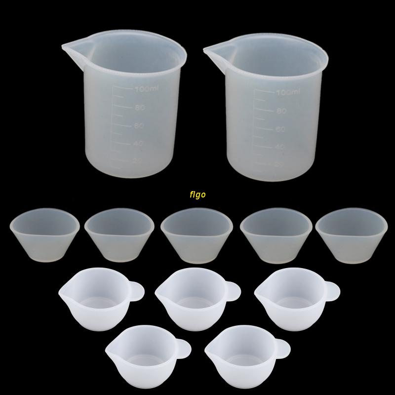 Bộ 12 Cốc Đong Silicone 100ml 20ml 10ml Chuyên Dụng Làm Trang Sức Resin UV DIY