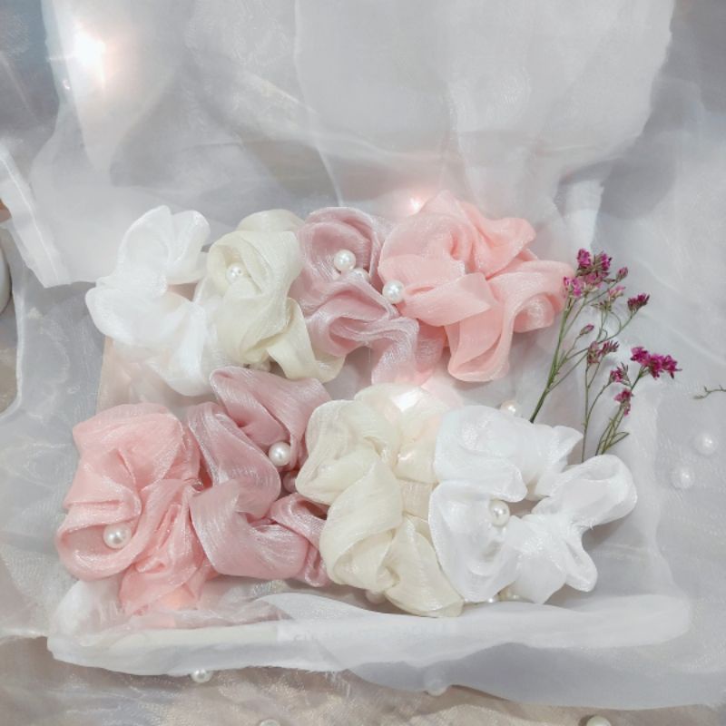 [Hàng handmade shop tự may]  Scrunchies buộc cột tóc ánh hologram nhiều màu