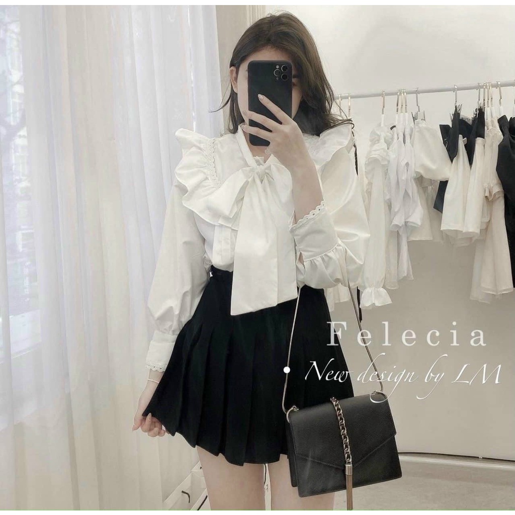 [ẢNH THẬT] - Áo sơ mi trắng tiểu thư ulzzang cổ nơ viền ren - SM35 - jannahouse