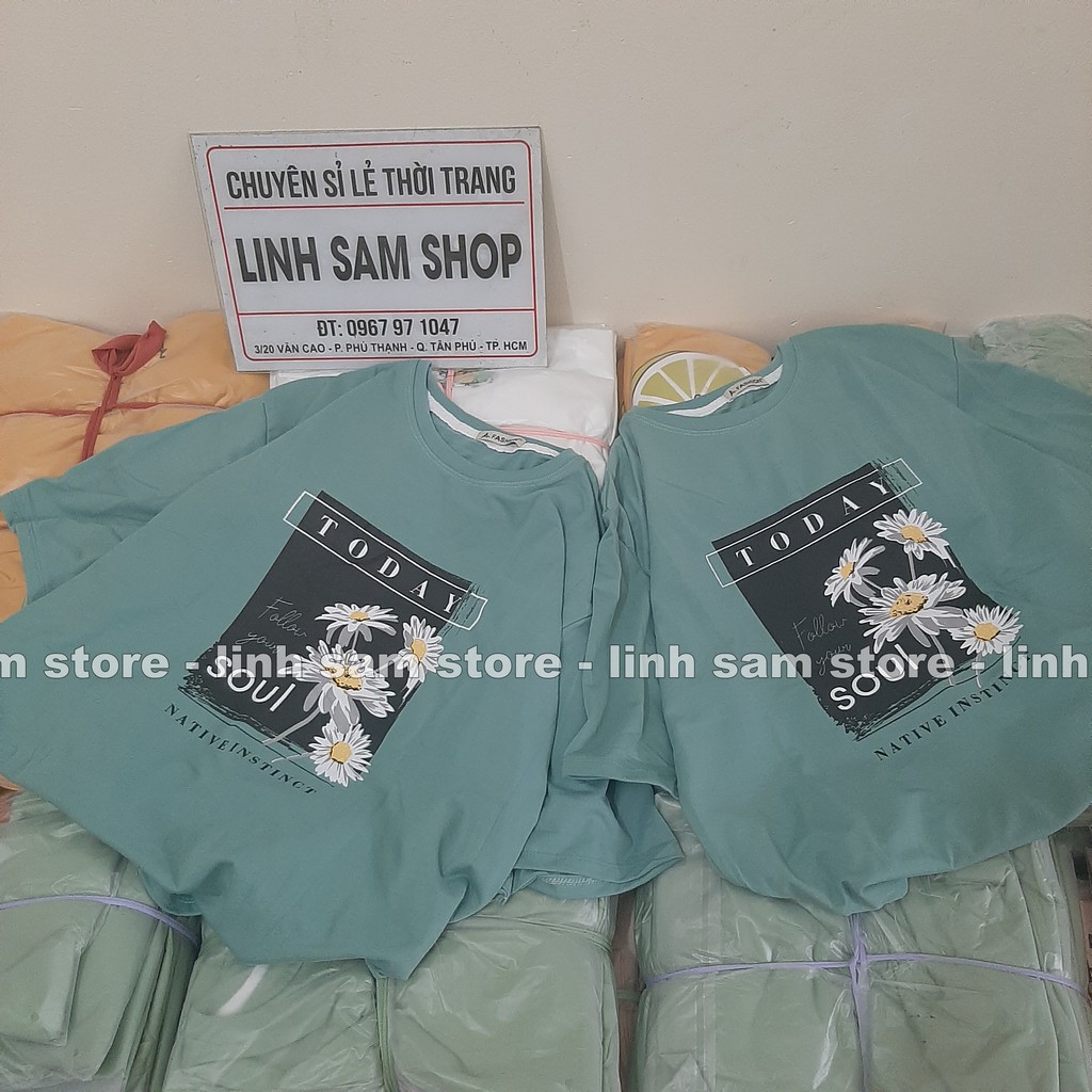 Áo thun tay lỡ freesize nữ phông form rộng Unisex mặc cặp, nhóm, lớp, in hình hoa cúc chữ TODAY SOUL màu xanh ngọc | BigBuy360 - bigbuy360.vn