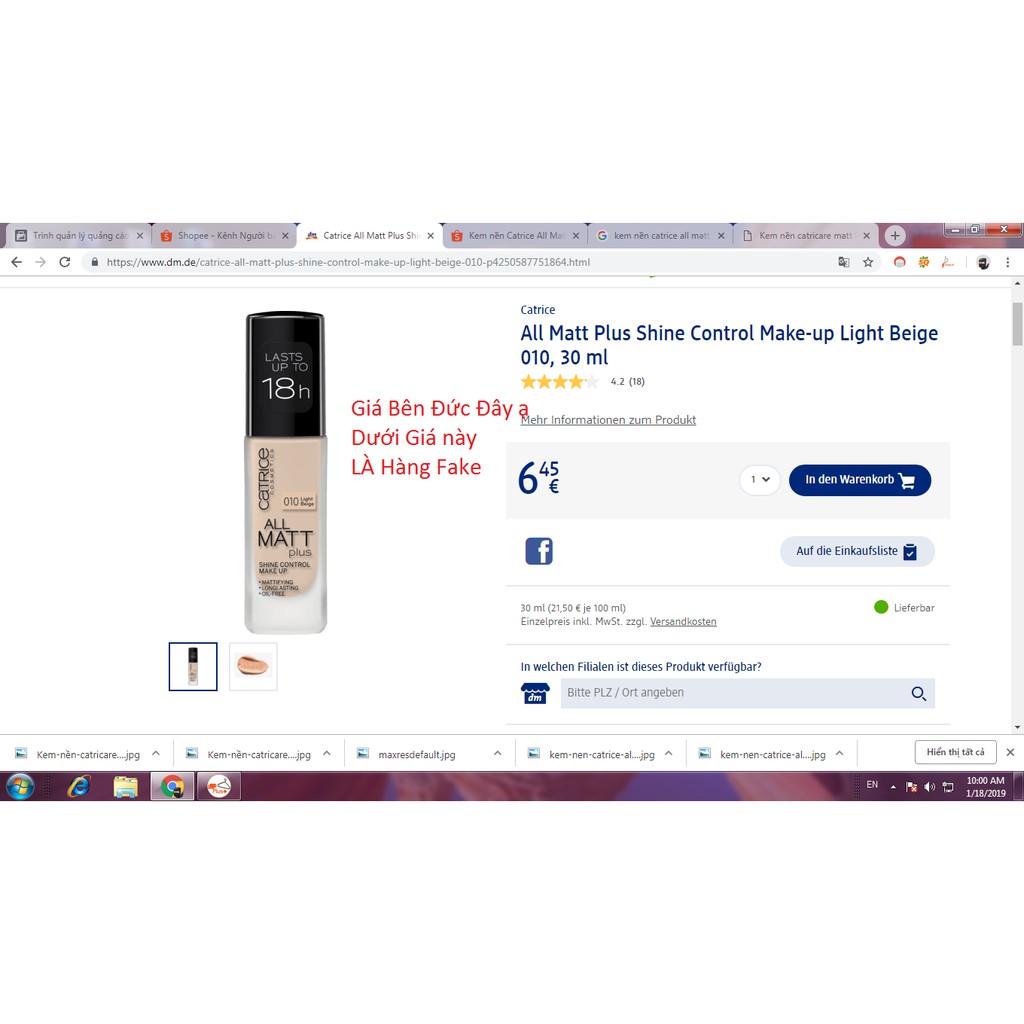 Kem Nền Catrice All Matt Plus 18h | Hàng Đức | Có Bill | BigBuy360 - bigbuy360.vn