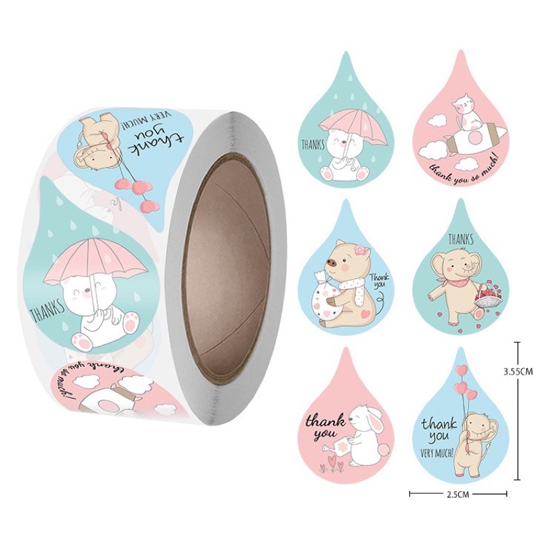 Nhãn dán sticker cuộn tròn cảm ơn dùng gói hàng 500 miếng