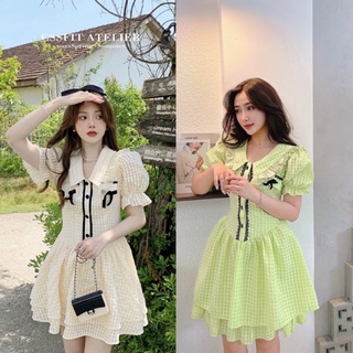 Đầm kem xanh viền đen full lót cao cấp(ảnh sàn shop chụp)