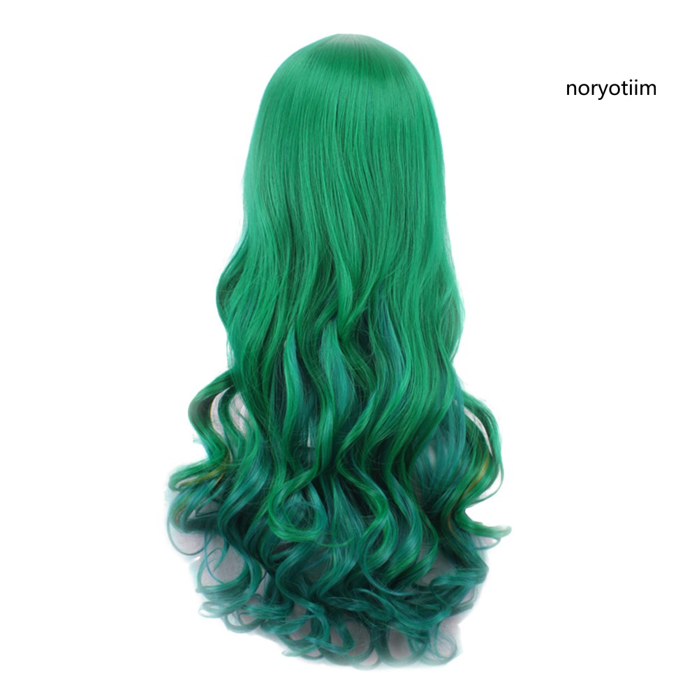 Bộ tóc giả dài xoăn lượn sóng màu xanh lá cá tính thời trang cho nữ