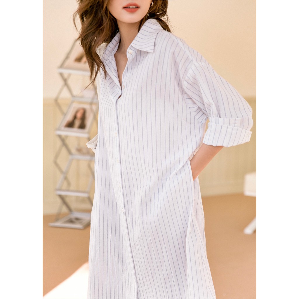 MIEU - Đầm sơ mi oversized (Sọc Trắng/ Xanh) - HA06