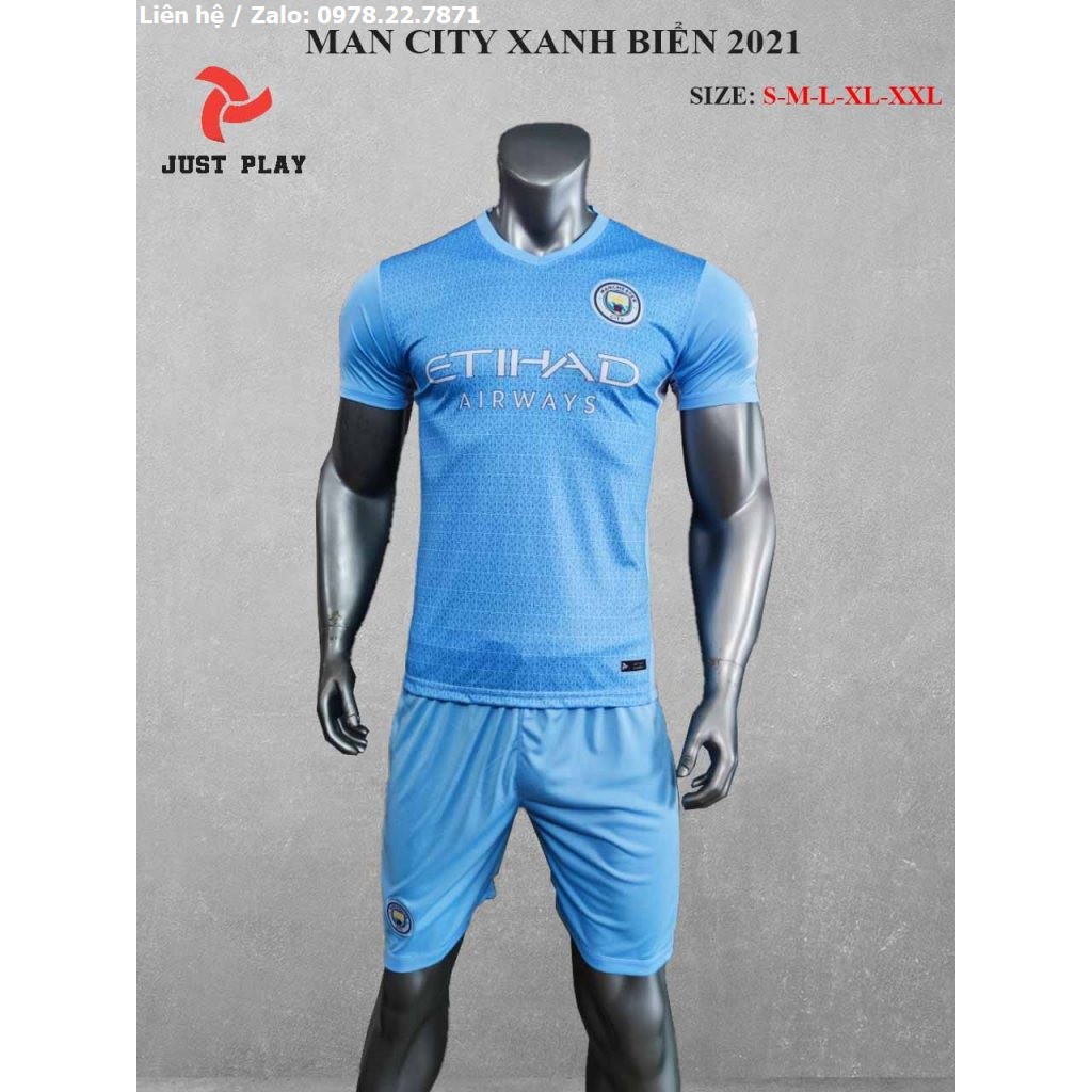 Bộ Quần Áo Bóng Đá Manchester City Sân Nhà Màu Xanh Nhạt 2021-2022