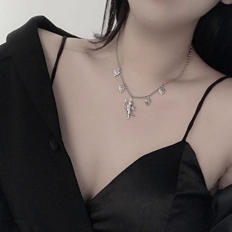 Dây chuyền 22111 mặt trái tim và thần cupid phong cách Nhật Hàn cá tính