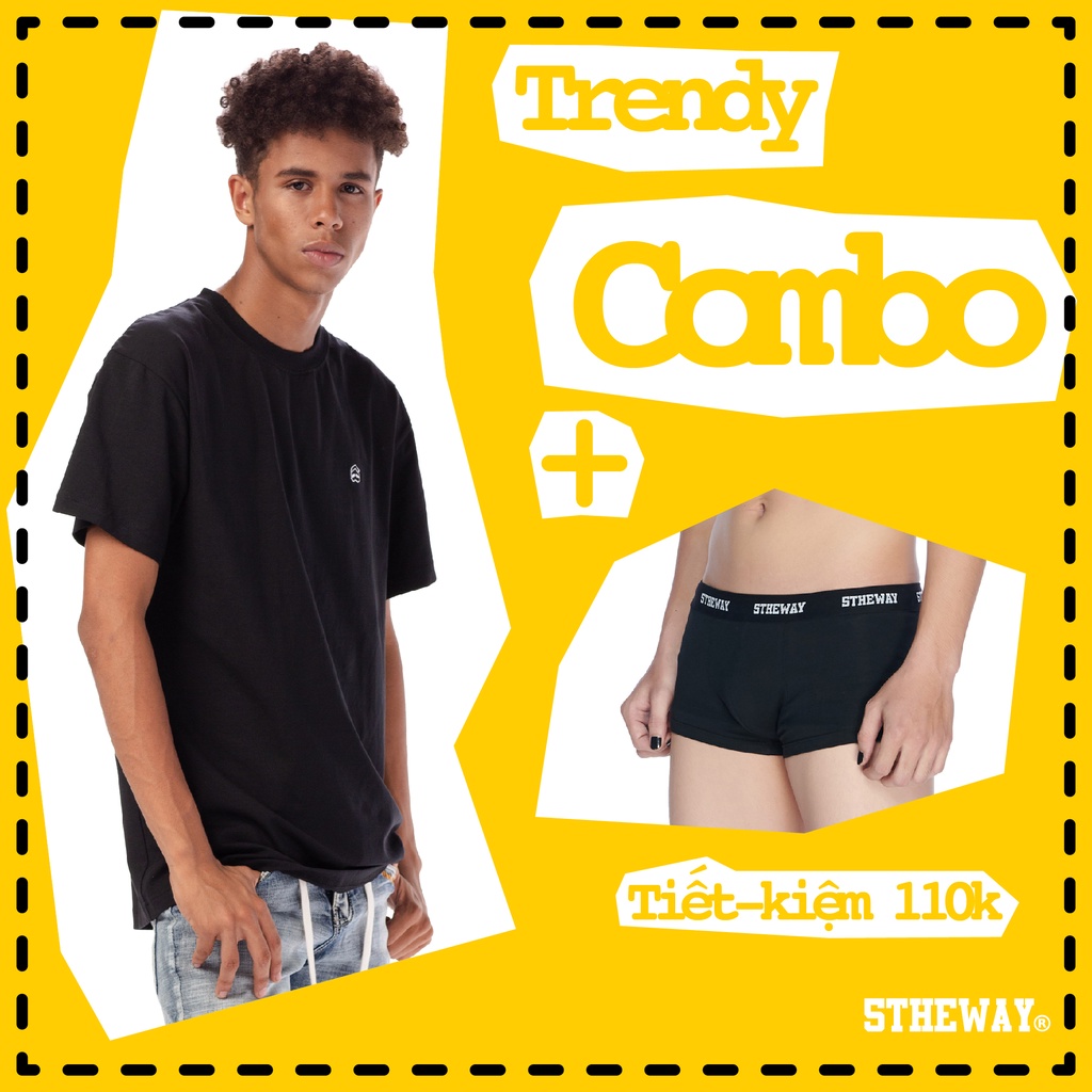 5THEWAY SUMMER COMBO - BLACK TEE aka Bộ Áo Thun Logo Đen form Fit Tee và Quần Lót Nam