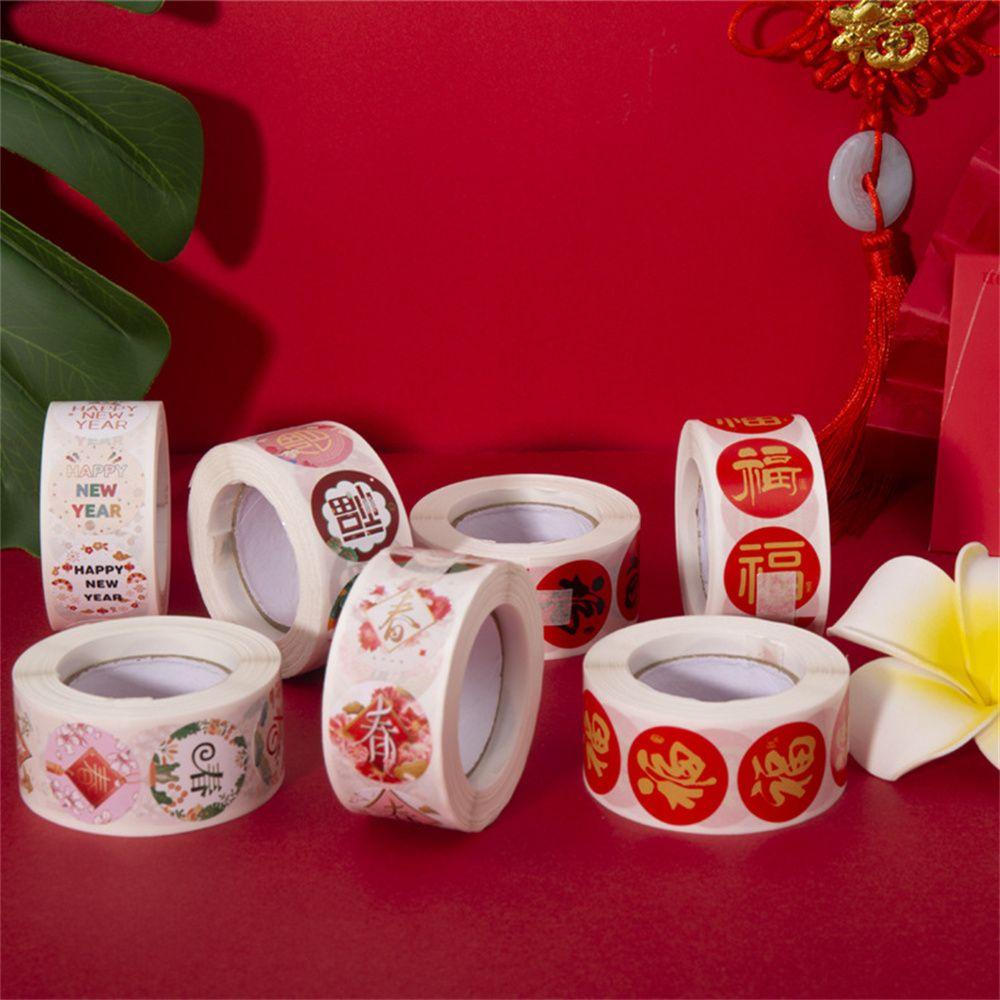 Cuộn 500 Nhãn Dán Trang Trí Hộp Quà Chúc Mừng Năm Mới Phong Cách Trung Hoa