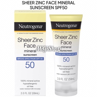 Kem Chống Nắng Cho Da Mặt Neutrogena Sheer Zinc Face Mineral Sunscreen SPF50 59ml