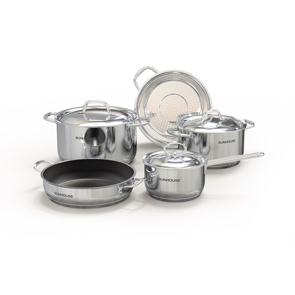 BỘ NỒI CHẢO INOX 5 ĐÁY SUNHOUSE SHG995