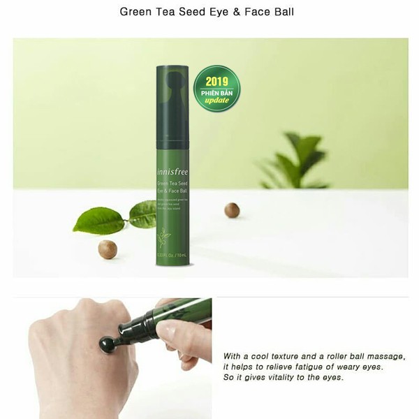 Bút Dưỡng Và Massage Vùng Da Mắt, Giúp Ngăn Ngừa Nếp Nhăn Innisfree Green Tea Seed Eye &amp; Face Ball 10ml