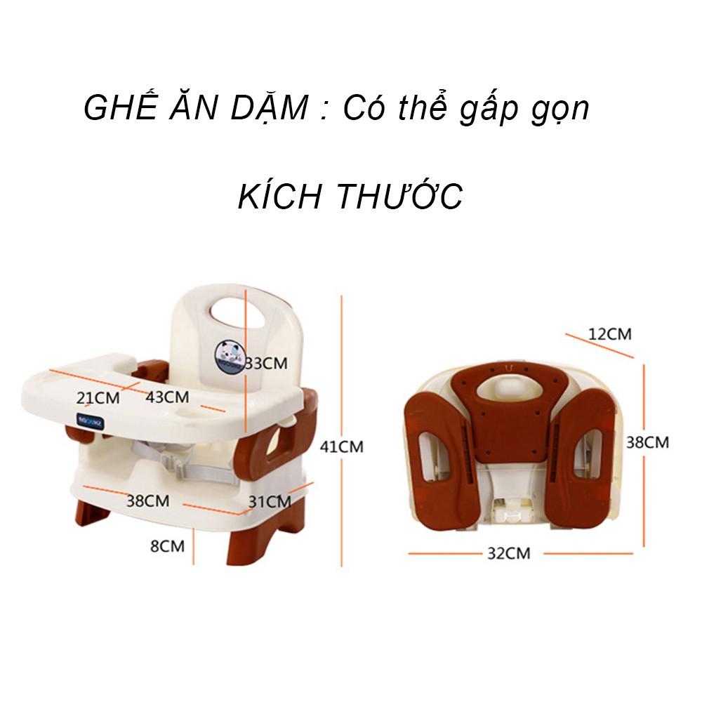 Ghế ăn dặm cho bé thiết kế nhỏ gọn, hiện đại, có chân sắt, mặt bàn có các hốc riêng biệt, chắc chắn an toàn cho bé.