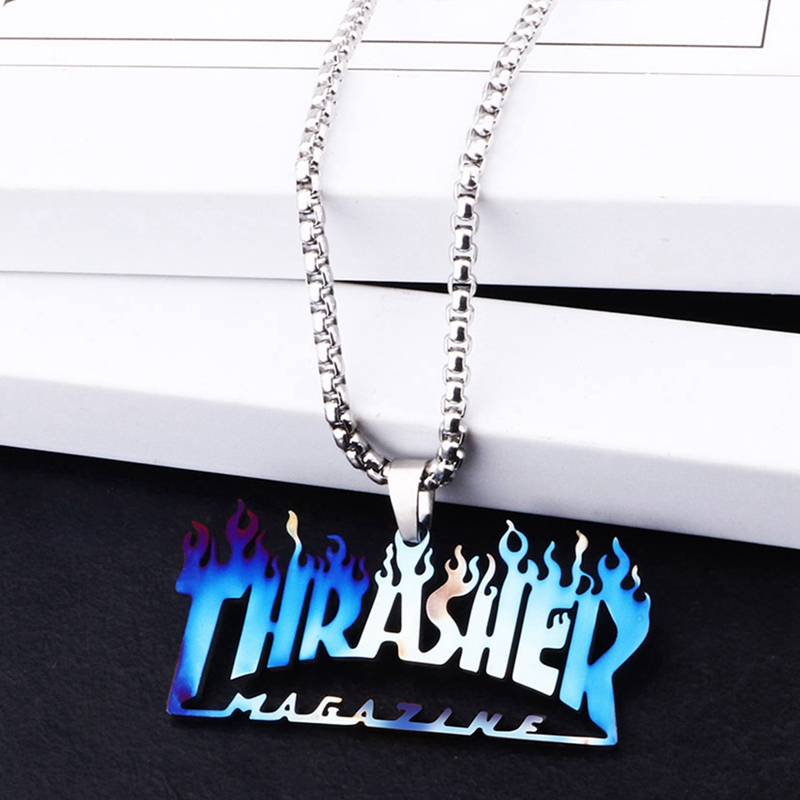 THRASHER 1 Vòng Cổ Bằng Thép Không Gỉ 60cm Phong Cách Hip Hop Âu Mỹ