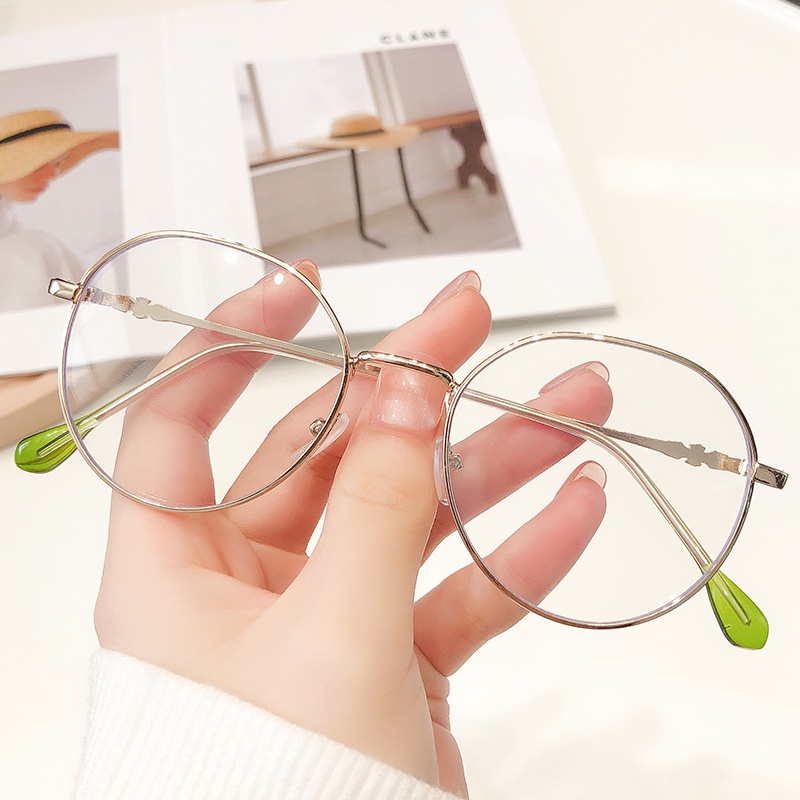 Gọng kính cận nam nữ mắt kính tròn không độ chống ánh sáng xanh phong cách Hàn Quốc thay được tròng cận 077