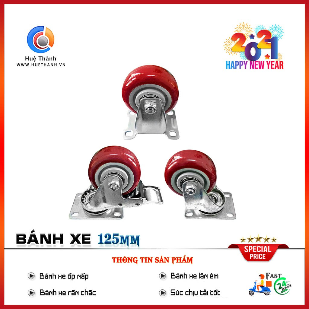 Bánh xe 125mm, độ bền cao, giảm tiếng ồn, nhựa cứng cao cấp, đảm bảo chất lượng, nhiều mẫu mã, giao hàng uy tín