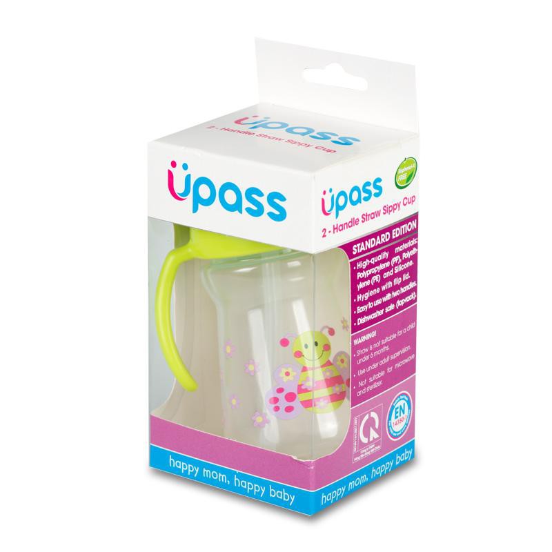 Bình tập uống nước Upass 2 tay cầm có ống hút 150ml