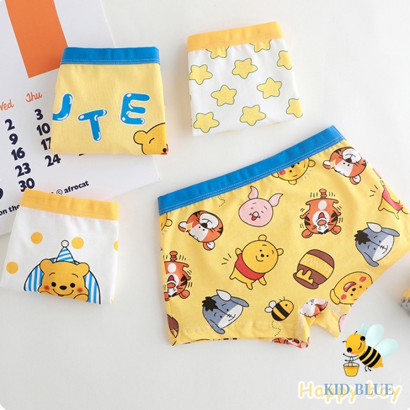 Bộ 4 Quần Lót Boxer Vải Cotton Kháng Khuẩn In Hoạt Hình Rồng Dễ Thương Cho Bé Trai