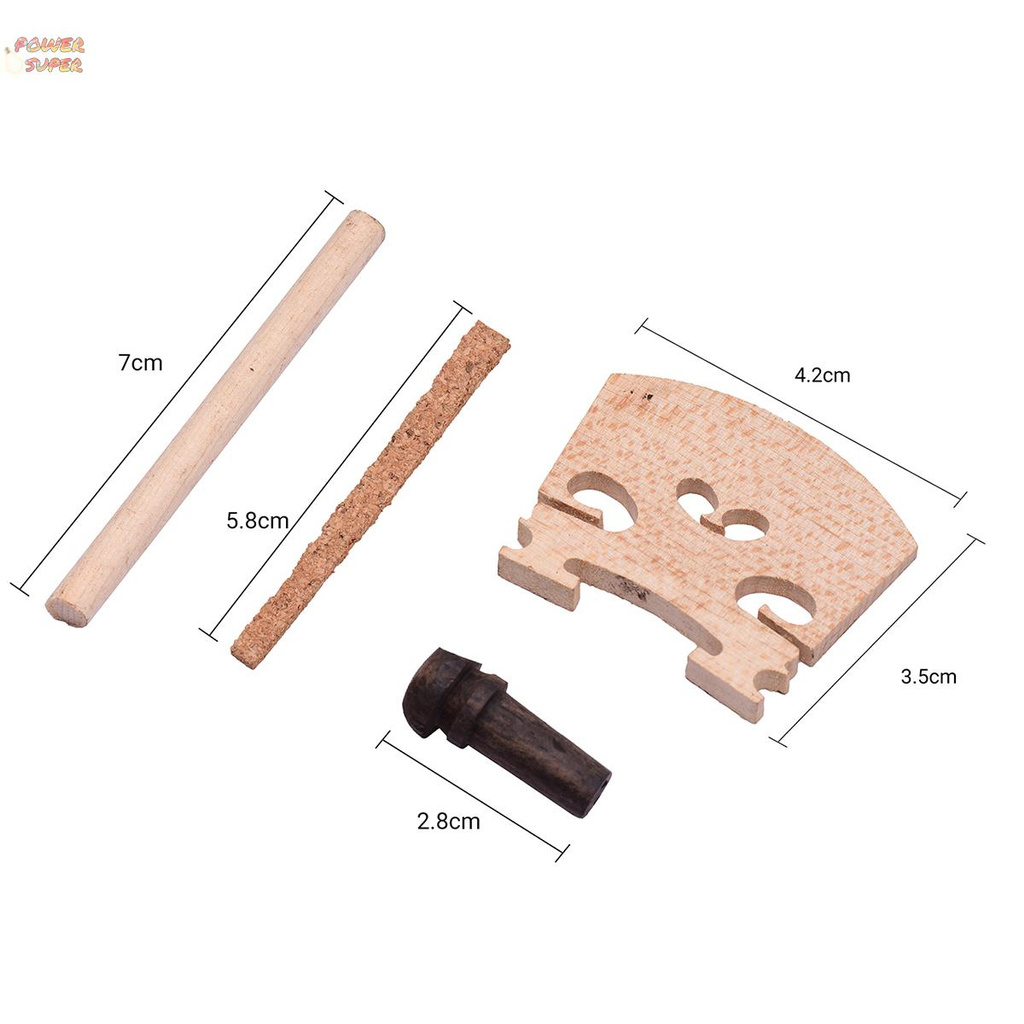 4/4 Full Size Violin Accessory Kit Chin Rest Chinrest Clamp Tailpiece 4 Tuning Pegs 4 Fine Tuners Tailgut Endpin Maple Bridge Spruce Sound Post