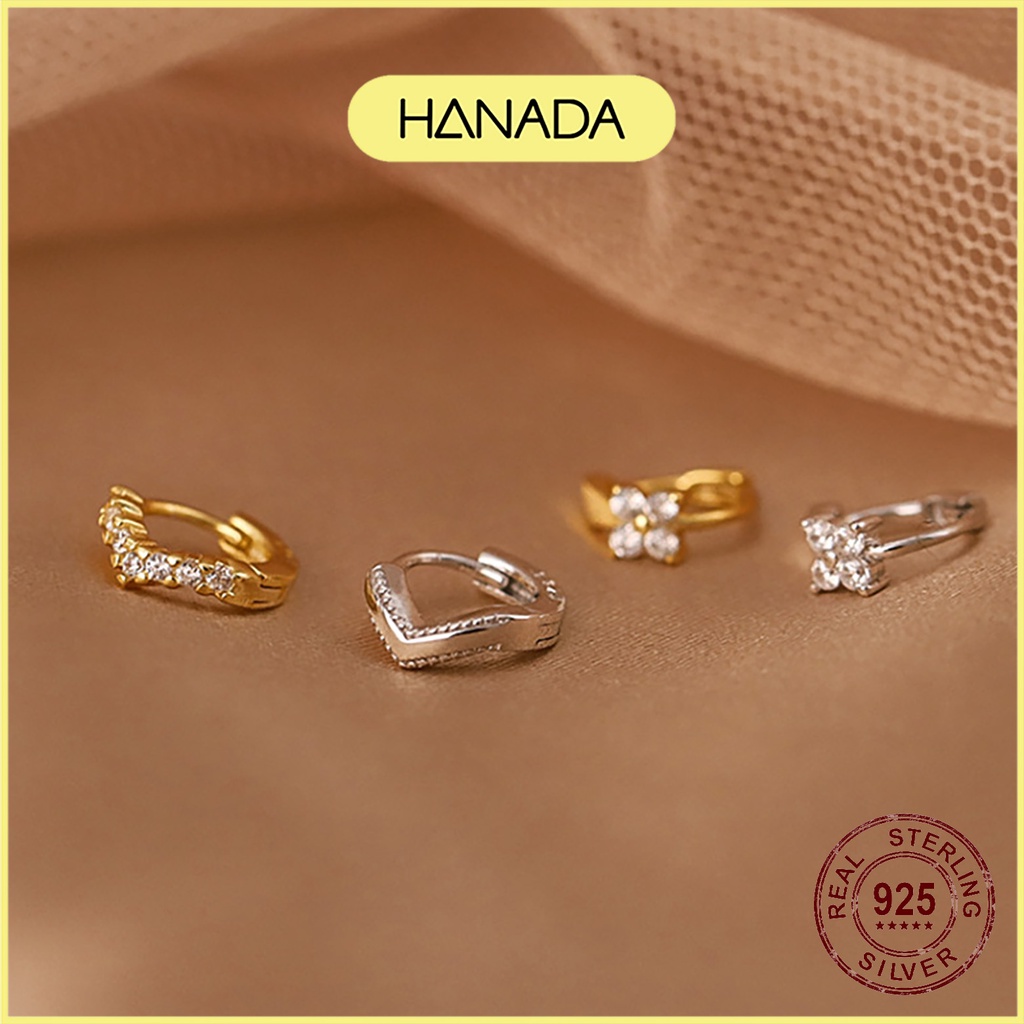 Khuyên Tròn Bạc 925 Hanada Khoen Tai Vòng Tròn Trơn Đá Đeo Vành Tai