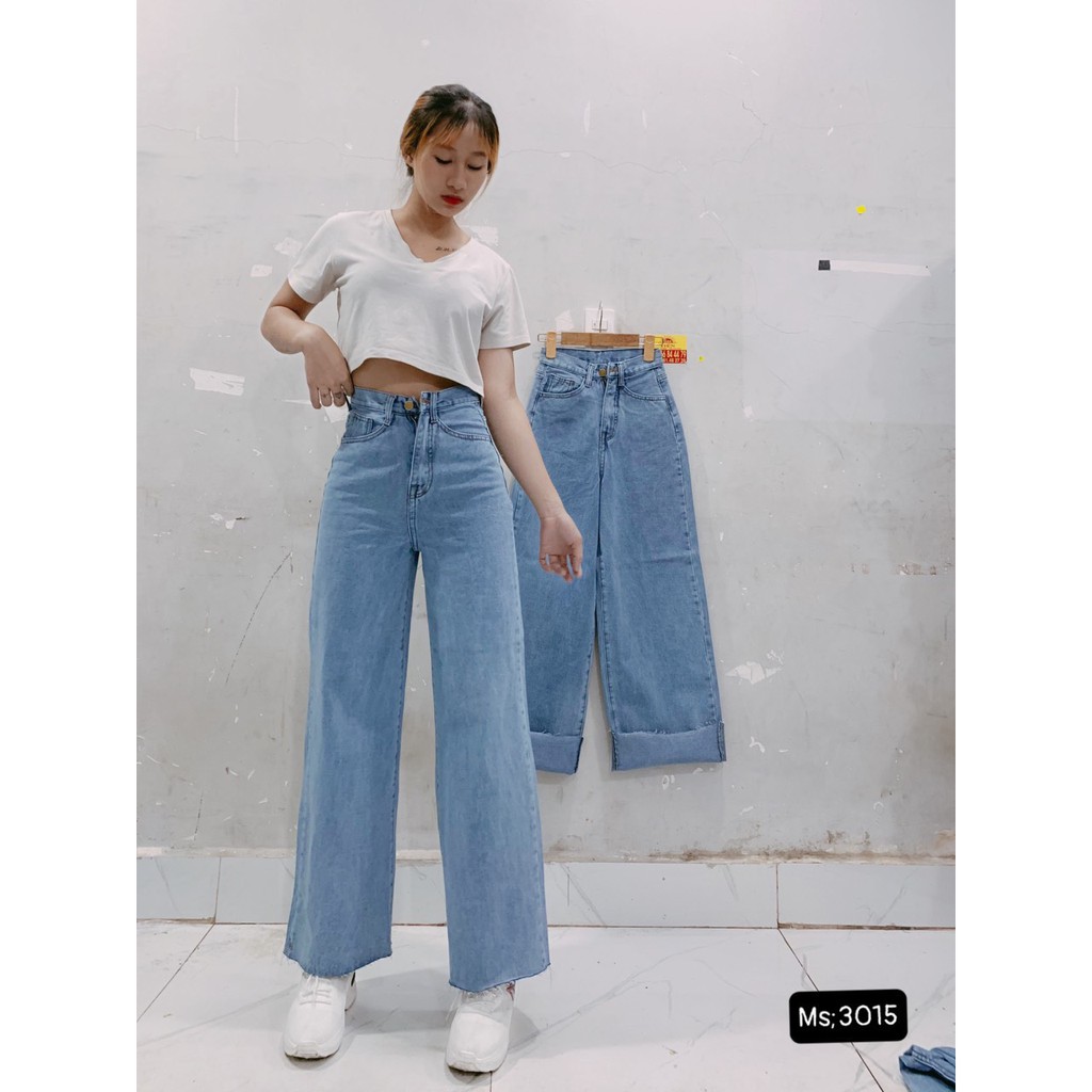 [ RỘNG TUA ] QUẦN JEAN ỐNG RỘNG NỮ LƯNG CAO MÀU XANH NHẠT LAI TUA CAO CẤP HADI ĐỦ SIZE S, M, L FORM DÀI RỘNG CỰC CHUẨN