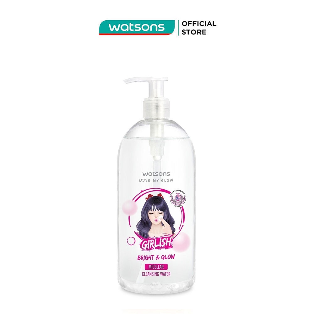 Nước Tẩy Trang Watsons Girlish Bright &amp; Glow Micellar Cleansing Water Làm Sáng Da &amp; Mềm Mại 485ml