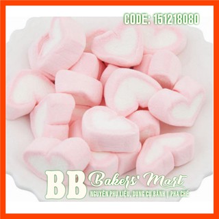Kẹo xốp bông gòn hình TRÁI TIM hồng trắng Marshmallows MARSHIES vị DÂU - Gói 80gr