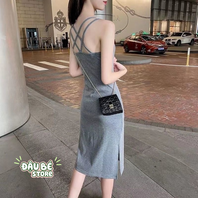 Đầm Váy Dáng Ôm Body Dây Chéo Lưng Co Dãn Thoải Mái Hai Màu Trơn Siêu Xinh Mới 2021 - Daube - V014