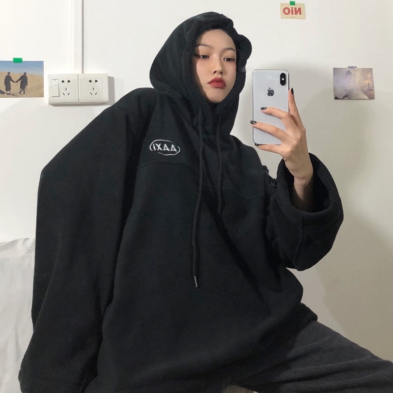 Áo hoodie COZOKC tay dài dáng rộng thêu chữ phong cách hiphop