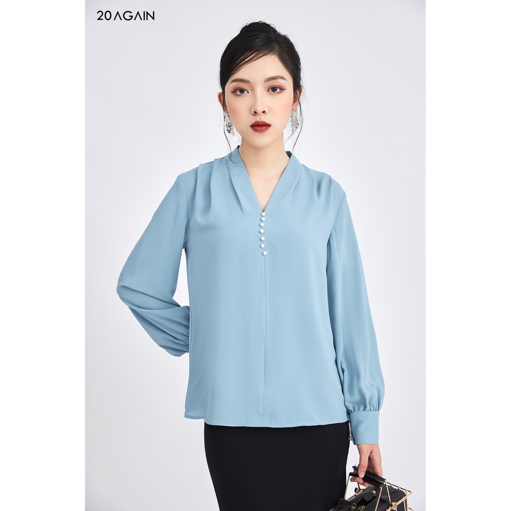 Áo sơ mi xếp ly vải 20AGAIN thiết kế công sở thanh lịch chất vải voan ASA1322