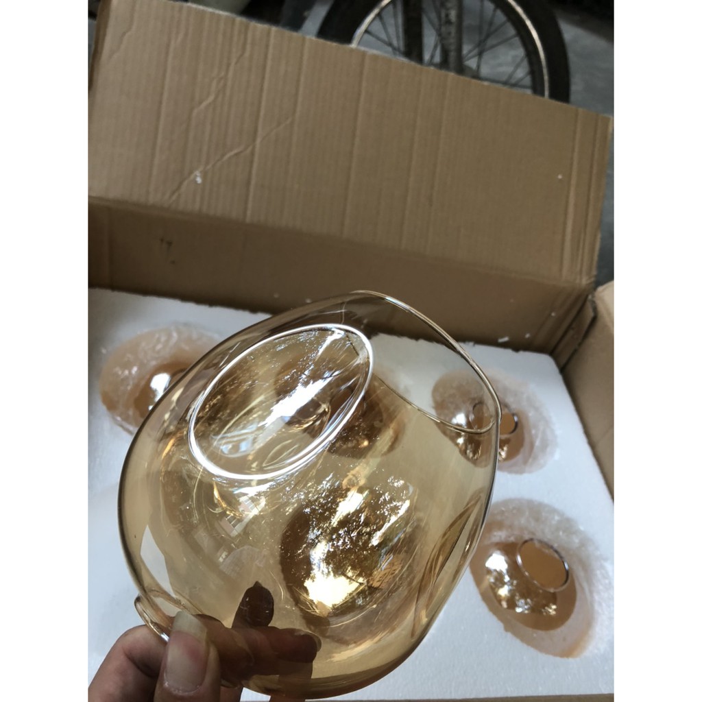 Đèn thả 6 bóng nghệ thuật độc đáo cành táo thân vàng 6 chao thủy tinh hổ phách