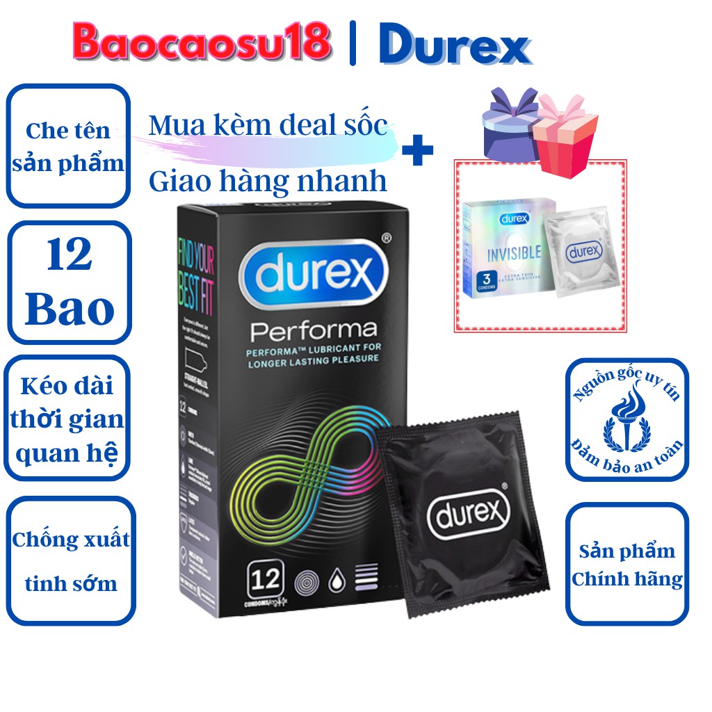 Bộ 2 bao cao su gân gai Durex Pleasuremax 12 bao &amp; Bao cao su Durex Performa 12 bao