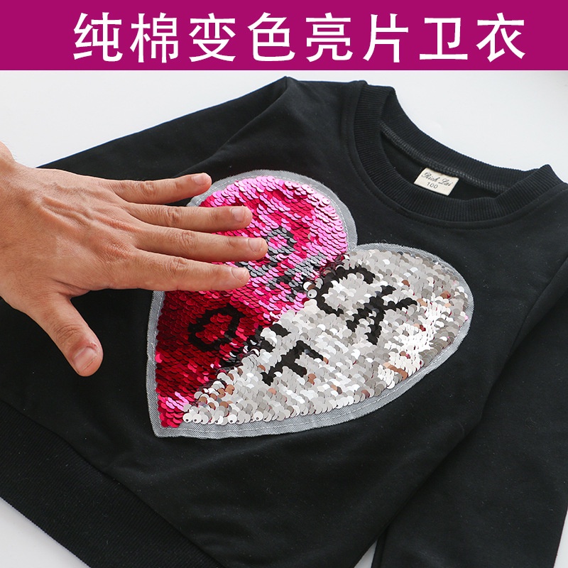 Áo sweater tay dài đính kim sa màu sắc thay đổi độc đáo thời trang cho bé gái 2021