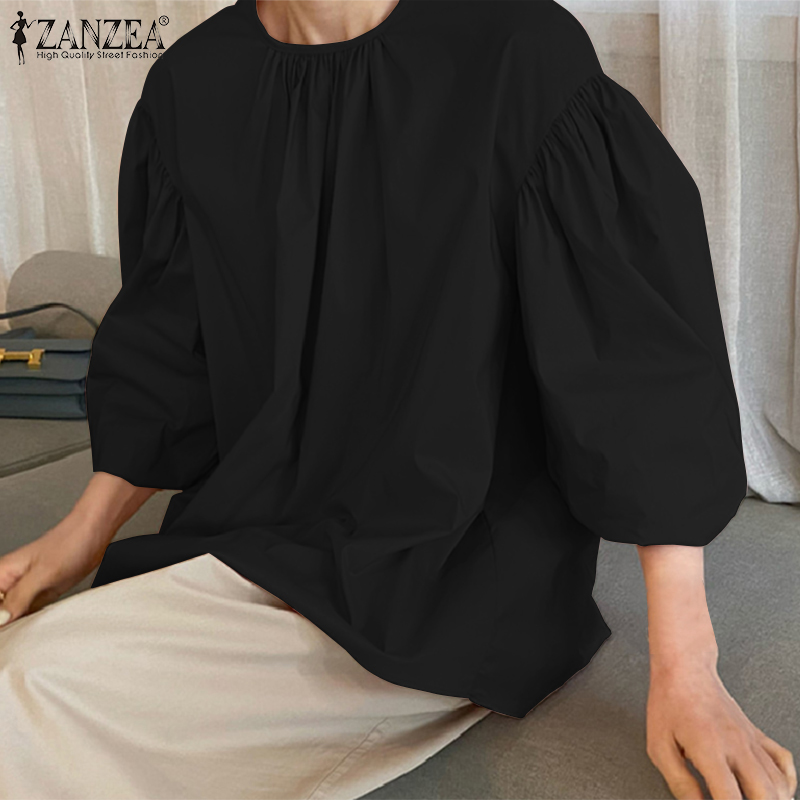 Áo ZANZEA Tay Dài Dáng Rộng Màu Trơn Thời Trang Phong Cách Cho Nữ