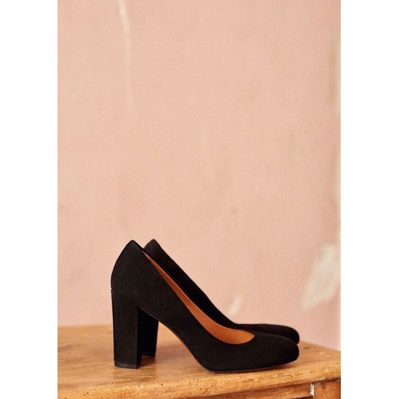 Giày cao gót nữ da lộn mũi tròn gót thô siêu xinh, 3 màu full size, GI1, Oula Store