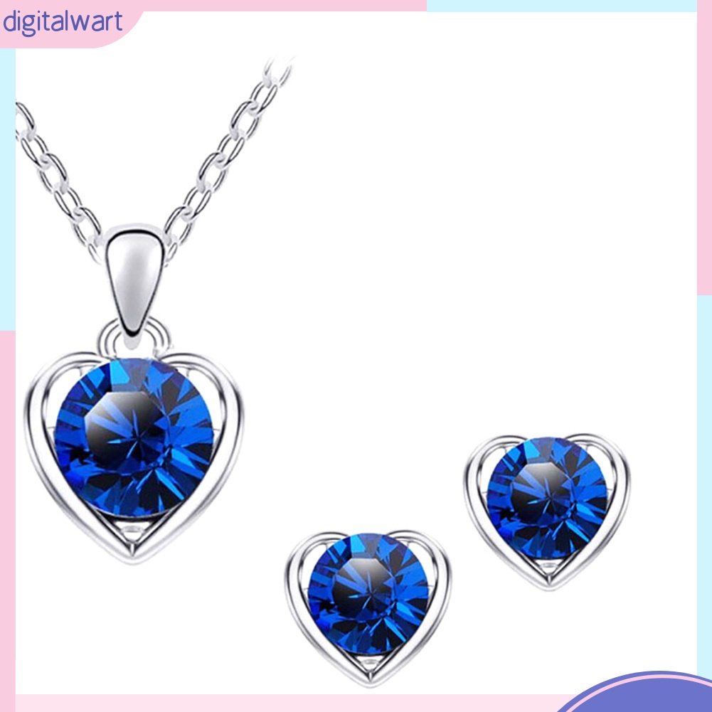 Set Trang Sức Vòng Cổ Và Khuyên Tai Mặt Trái Tim Phối Đá Thời Trang Cho Nữ