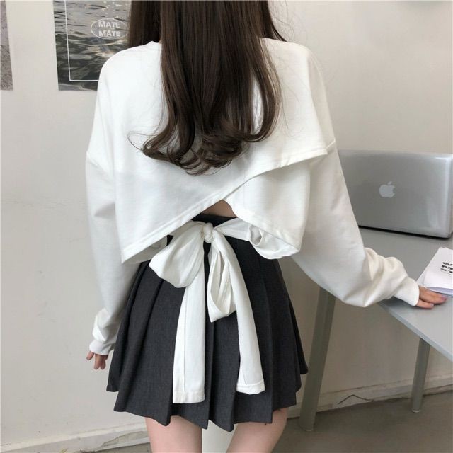 [ORDER] Croptop nỉ mỏng xẻ, buộc nơ lưng ullzang - Có ảnh thật