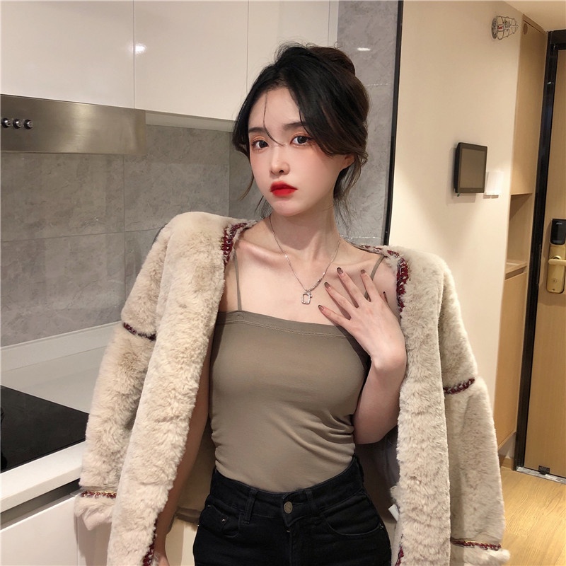 Áo croptop SUXI lót nhung dày dặn màu trơn dáng ôm thời trang mùa thu cho nữ