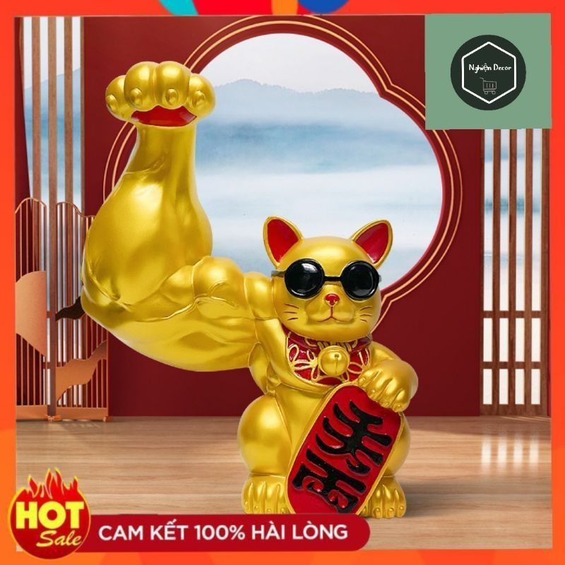 Mèo thần tài [ TẶNG MÓC KHÓA ] mèo thần tài cơ bắp lực sĩ cục súc tay đô tay lớn phát tài phát lộc thịnh vượng | BigBuy360 - bigbuy360.vn