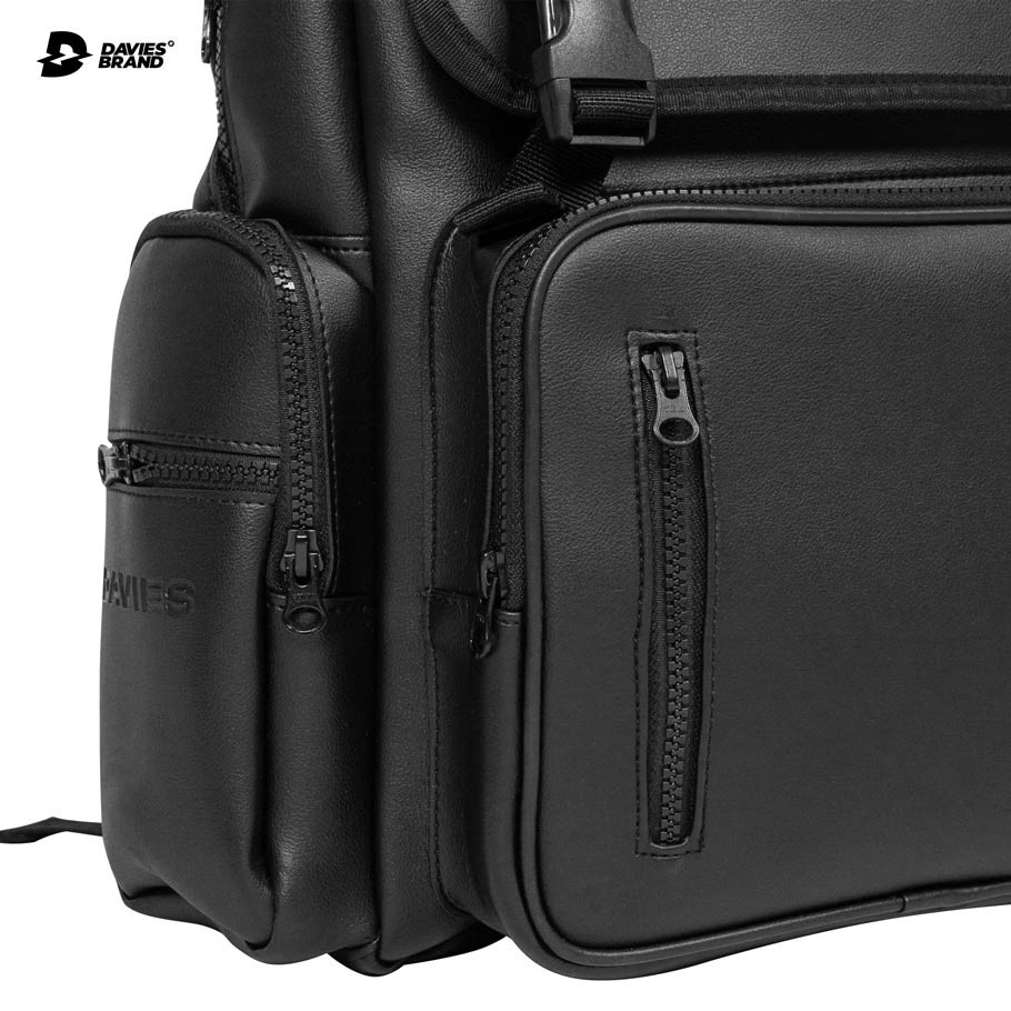 Balo đi học nam nữ Davies da màu đen Leather Box Backpack.