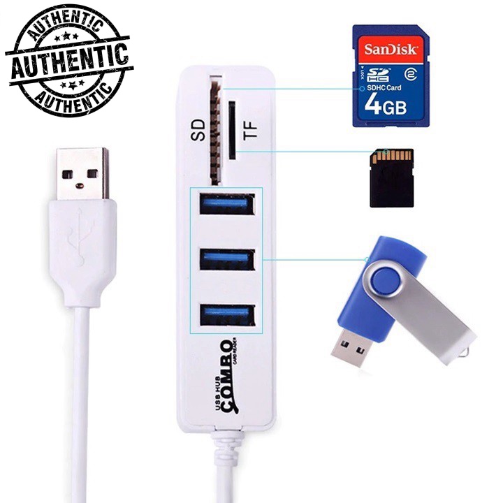 (Ship nhanh) Bộ Hub USB 2.0 Combo Đa Năng Tích Hợp 3 Cổng USB Và 2 Cổng Thẻ Nhớ SD, TF