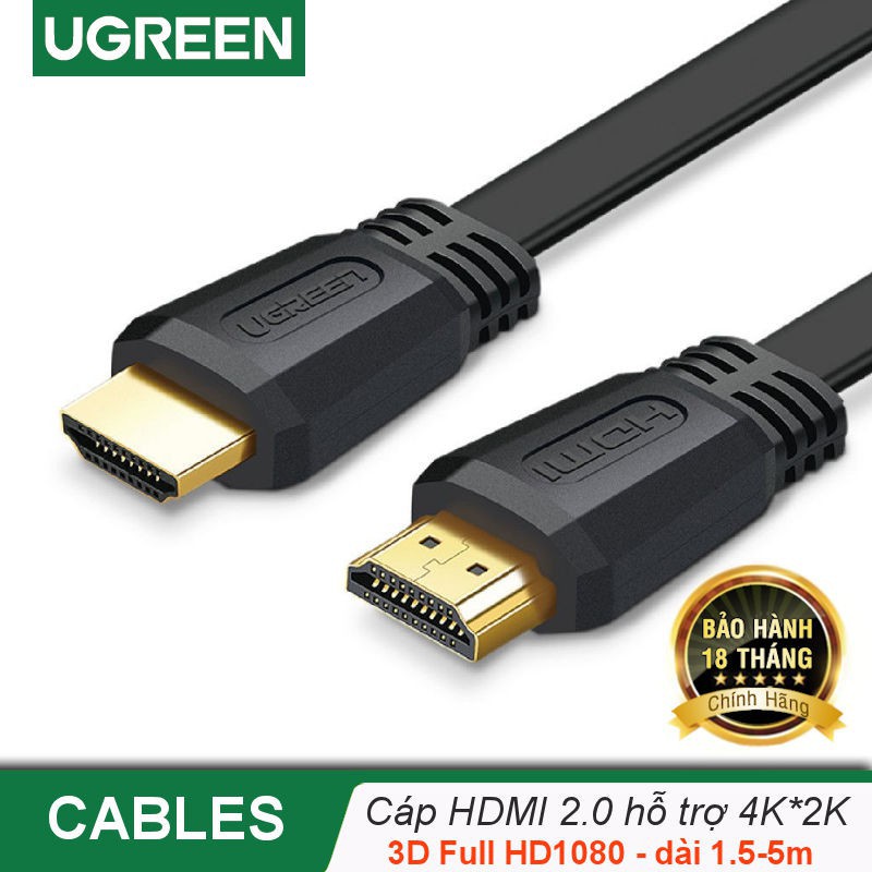 Cáp HDMI 2.0 dài 1,5m - 5m cao cấp UGREEN ED015 hỗ trợ 4k*2k, 3D Full HD1080 dạng dây dẹt ✔HÀNG CHÍNH HÃNG ✔