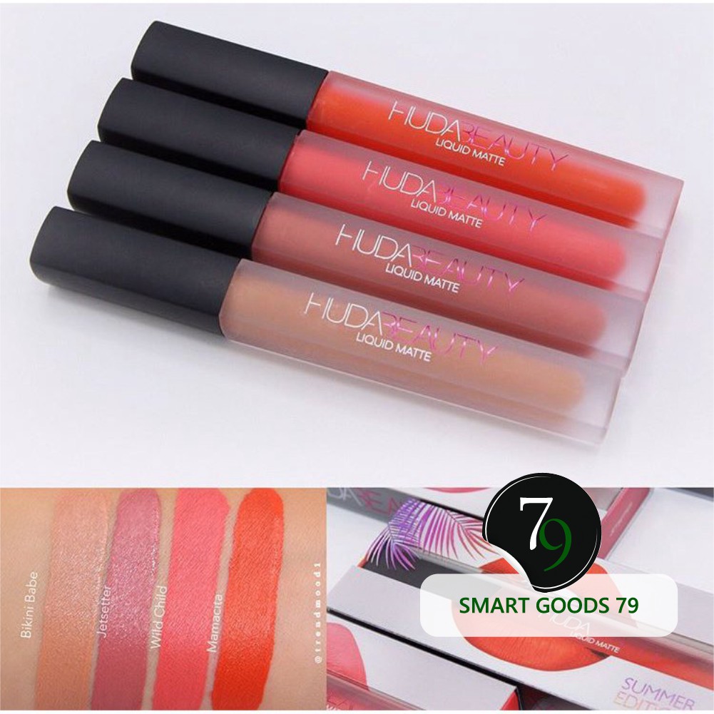 [Freeship hàng cao cấp 173] Set 4 son môi kem lì huda beauty liquid matte đẹp cao cấp loại tốt nhất màu hồng đỏ trầm