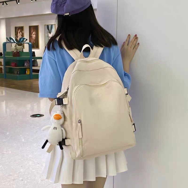Balo Ulzzang Nữ Thời Trang Đi Học Đi Chơi Basic Vải Dù Trơn Balo Du Lịch