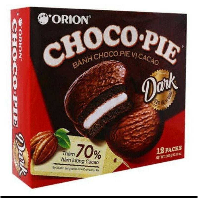 Hộp 12 cái Bánh Chocopie Orion Dark vị cacao cao cấp bánh phủ sô cô la chocolate socola mặt cười valentine yêu thì yêu