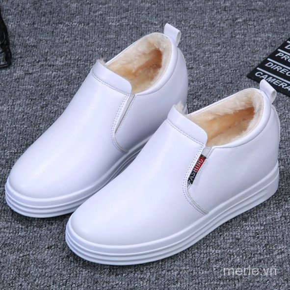 Giày lười đế độn màu sắc lót đơn giản lớp lót giữ ấm thời trang cho nữ