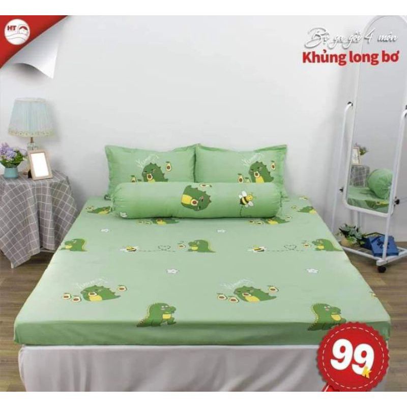 Sét ga gối (gồm 4 món: ga trun bọc đệm +2 vỏ gối đầu +1 vỏ gối ôm)